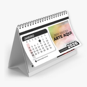 Calendário de Mesa 2026 com 6 laminas Couchê Fosco 170 gr Tamanho: 18x11 cm Frente e verso (4x4)   