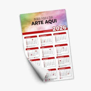 Calendário de Parede 2026 papel Supremo 280gr, colorido. tamanho 30x46cm Impressão frente (4x0)   Excelente Acabamento
